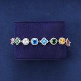 GEMSTONE FLOWER BRACELET – SILVER PLATED