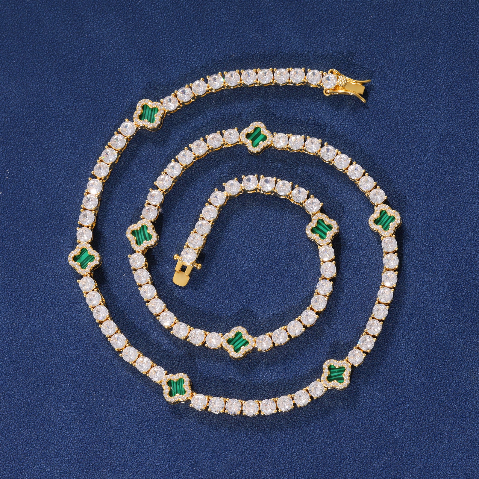 GREEN MOTIF TENNIS CHAIN - GOLD PLATED