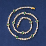 GREEN MOTIF TENNIS CHAIN - GOLD PLATED