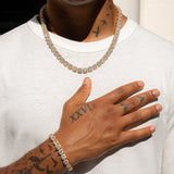 10MM CLUSTERED TENNIS CHAIN & BRACELET SET - GOLD