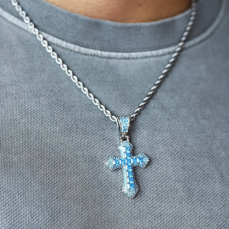 BLUE CROSS PENDANT - SILVER PLATED