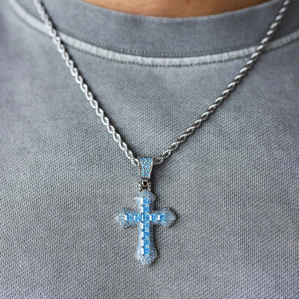 BLUE CROSS PENDANT - SILVER PLATED