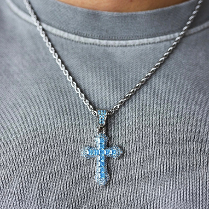 BLUE CROSS PENDANT - SILVER PLATED