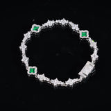 GREEN HONEYCOMB CLOVER BRACELET - SILVER PLATED