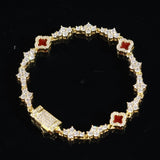 RED HONEYCOMB CLOVER BRACELET - GOLD PLATED