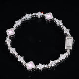 PINK HONEYCOMB CLOVER BRACELET - SILVER PLATED