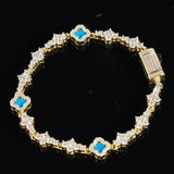 BLUE HONEYCOMB CLOVER BRACELET - GOLD PLATED