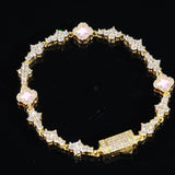 PINK HONEYCOMB CLOVER BRACELET - GOLD PLATED