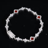 RED HONEYCOMB CLOVER BRACELET - SILVER PLATED