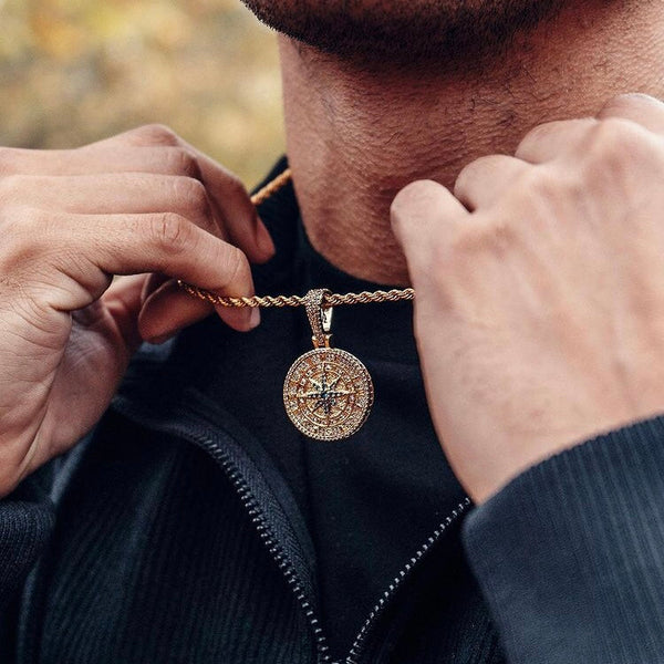ICED COMPASS PENDANT - GOLD PLATED